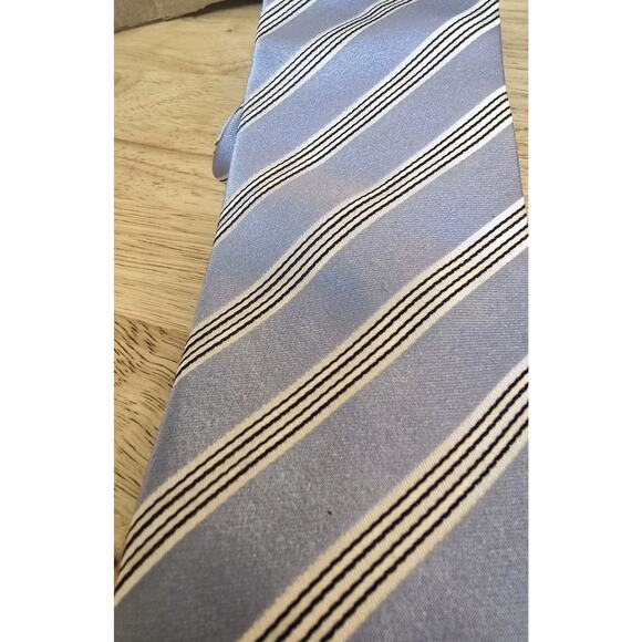 VILLA PONTI MEN SILK TIE 60X3.5" WIDE Light Blue Striped Preppy Executive EUC - Picture 4 of 8